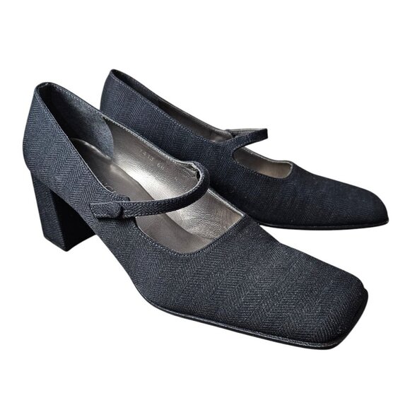 Enzo Angiolini Women's Textured Block Heel Mary Jane Black Pump Dress Shoe - Picture 4 of 14